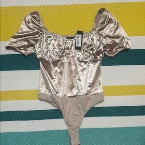 Lulu's Champagne Satin Bodysuit
